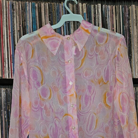 Vintage Chiffon Patterned Pink Blouse - Picture 3 of 8